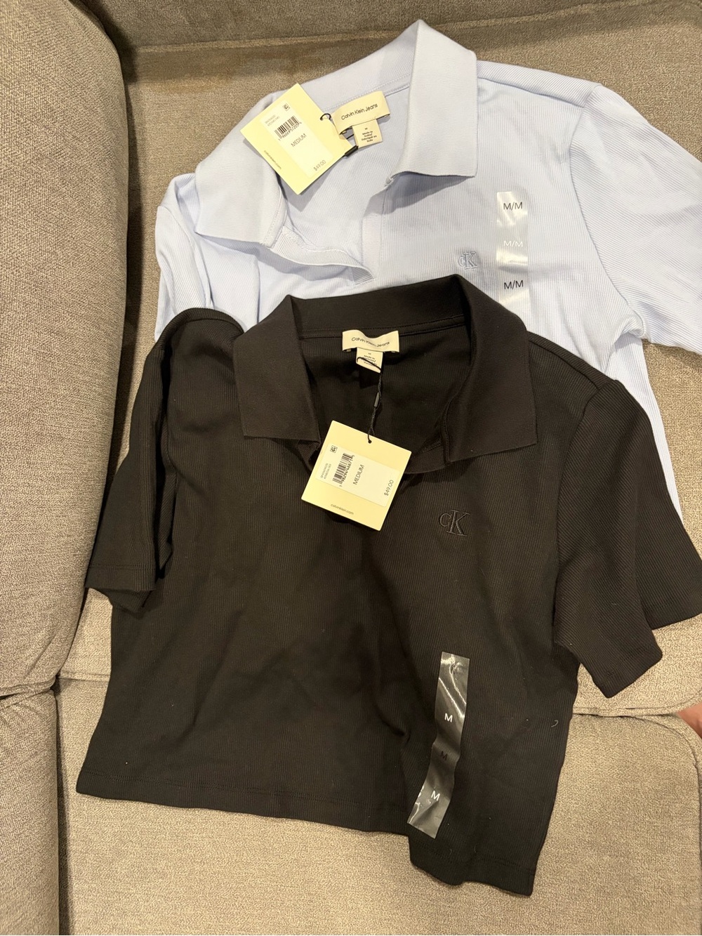 NWT Calvin Klein women Black and blue Polo Shirt - Short Sleeve size medium crop